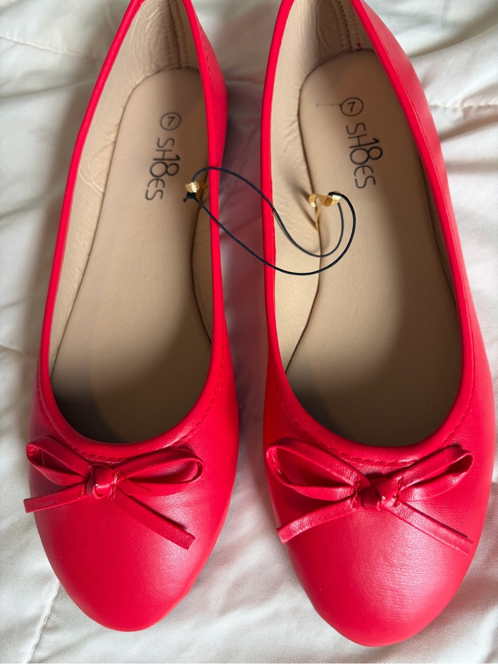 Red Women's Ballet Flats with Bow
